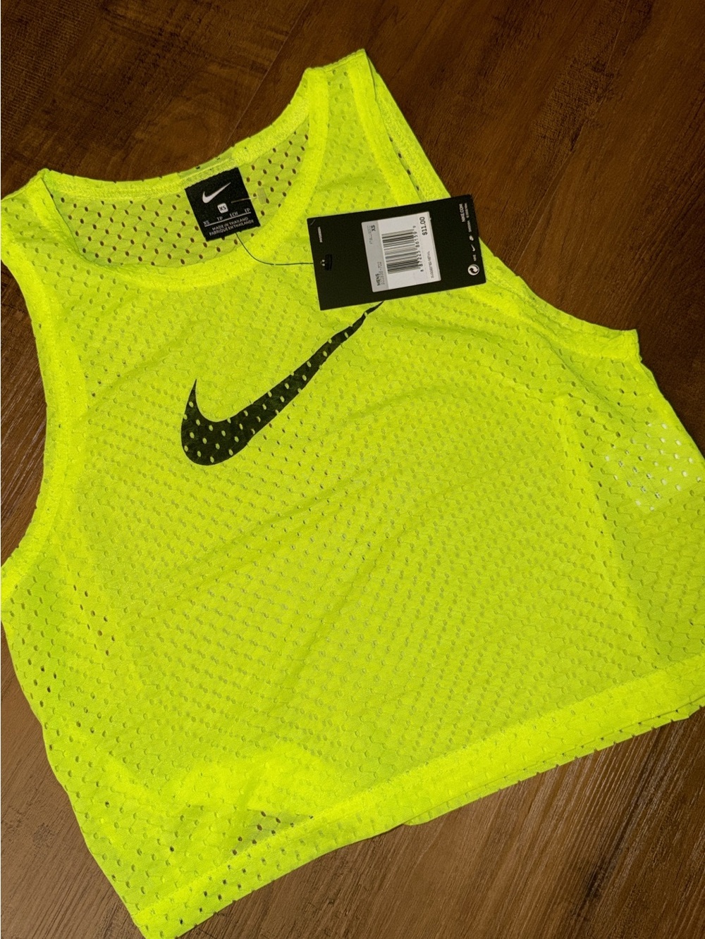 Nike Neon Yellow Mesh Crop Tank with Black Swoosh